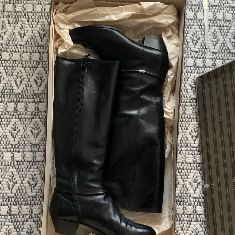 Salvatore Ferragamo Black Knee Leather Boots